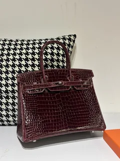 Crocodile Leather 30cm Glossy Burgundy Silver Hardware Top Handle Tote Bag WCB078 image 2