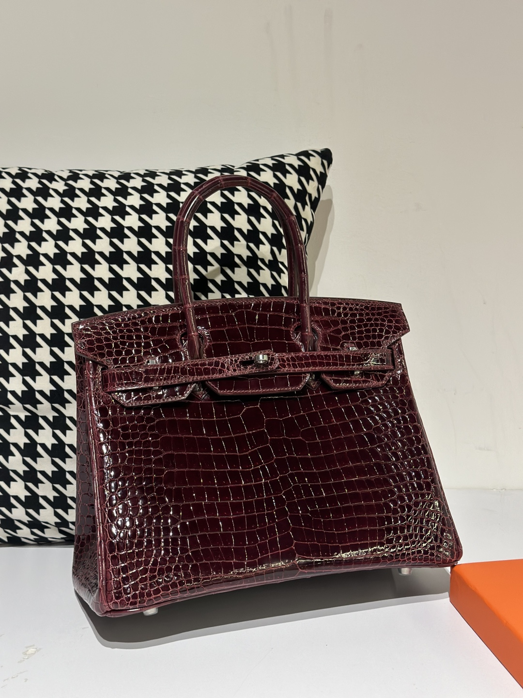 Crocodile Leather 30cm Glossy Burgundy Silver Hardware Top Handle Tote Bag WCB078 photo 2