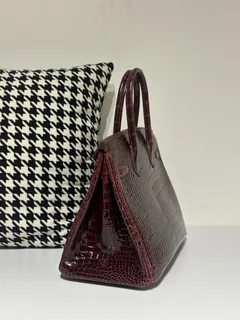 Crocodile Leather 30cm Glossy Burgundy Silver Hardware Top Handle Tote Bag WCB078 image 4