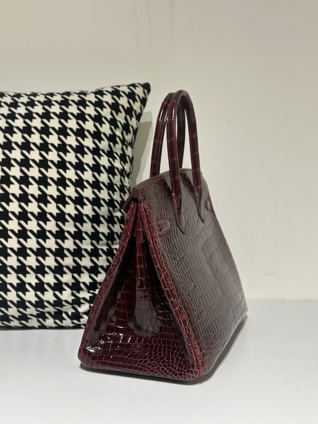 Crocodile Leather 30cm Glossy Burgundy Silver Hardware Top Handle Tote Bag WCB078 photo 4