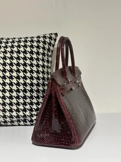 Crocodile Leather 30cm Glossy Burgundy Silver Hardware Top Handle Tote Bag WCB078 image 5