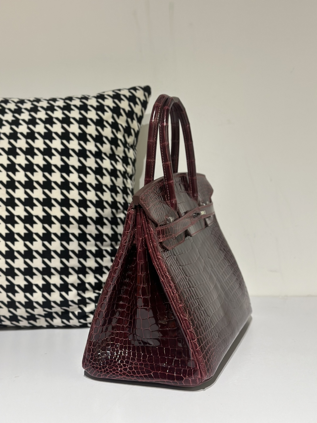 Crocodile Leather 30cm Glossy Burgundy Silver Hardware Top Handle Tote Bag WCB078 photo 5