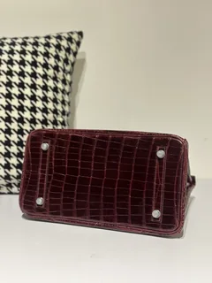 Crocodile Leather 30cm Glossy Burgundy Silver Hardware Top Handle Tote Bag WCB078 image 6