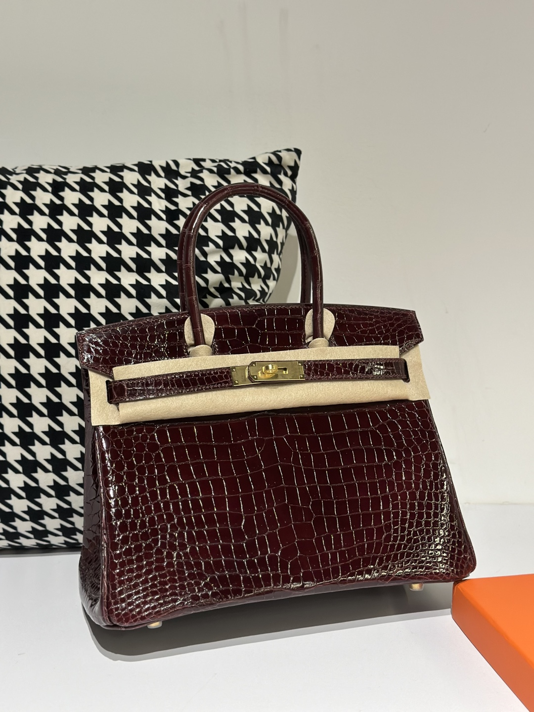 Crocodile Leather 30cm Glossy Burgundy Gold Hardware Top Handle Tote Bag WCB079 image 2