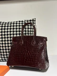 Crocodile Leather 30cm Glossy Burgundy Gold Hardware Top Handle Tote Bag WCB079 image 3