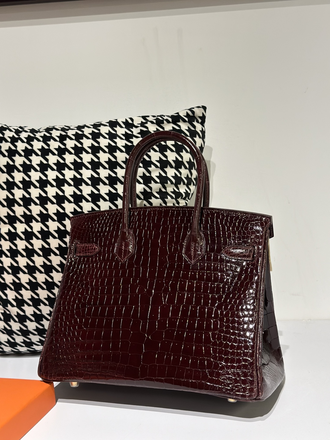 Crocodile Leather 30cm Glossy Burgundy Gold Hardware Top Handle Tote Bag WCB079 image 3