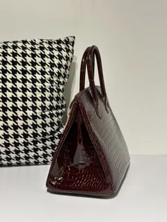 Crocodile Leather 30cm Glossy Burgundy Gold Hardware Top Handle Tote Bag WCB079 image 4
