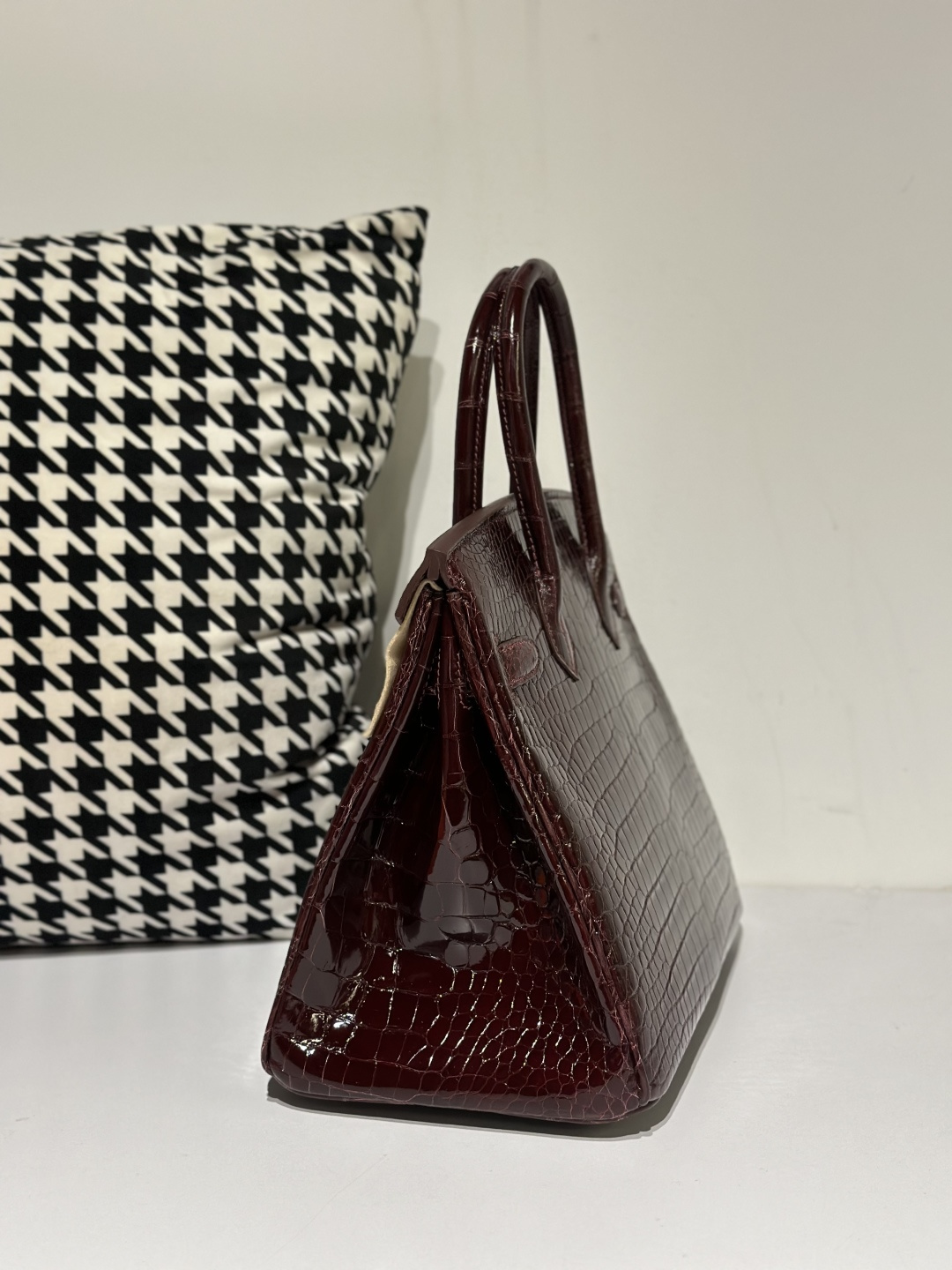 Crocodile Leather 30cm Glossy Burgundy Gold Hardware Top Handle Tote Bag WCB079 image 4
