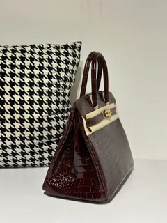 Crocodile Leather 30cm Glossy Burgundy Gold Hardware Top Handle Tote Bag WCB079 image 5