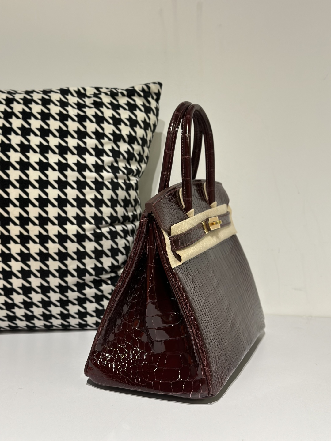 Crocodile Leather 30cm Glossy Burgundy Gold Hardware Top Handle Tote Bag WCB079 image 5