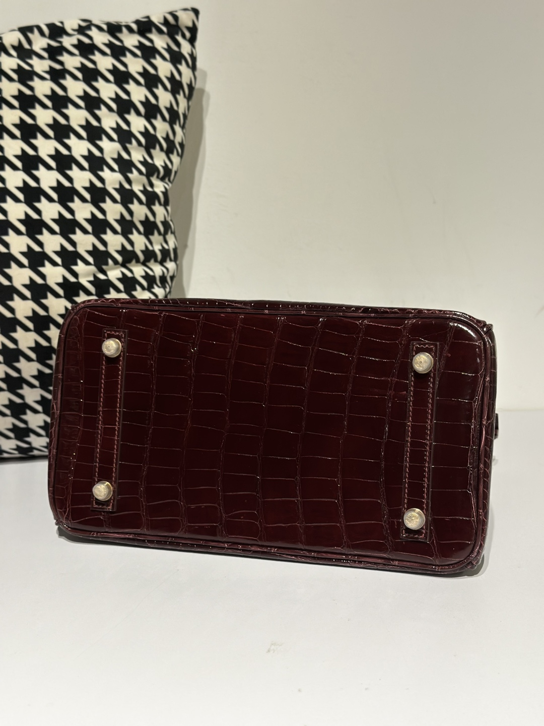 Crocodile Leather 30cm Glossy Burgundy Gold Hardware Top Handle Tote Bag WCB079 image 6