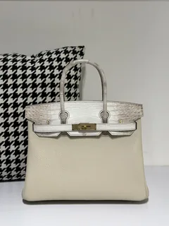 Crocodile Leather Himalayan 30cm Matte Mixed Leather Gold Hardware Top Handle Tote Bag WCB080 image 1