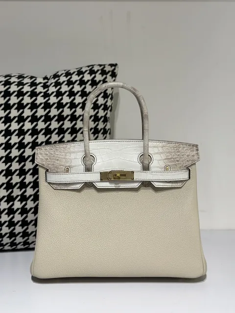 Crocodile Leather Himalayan 30cm Matte Mixed Leather Gold Hardware Top Handle Tote Bag WCB080