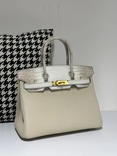 Crocodile Leather Himalayan 30cm Matte Mixed Leather Gold Hardware Top Handle Tote Bag WCB080 image 2