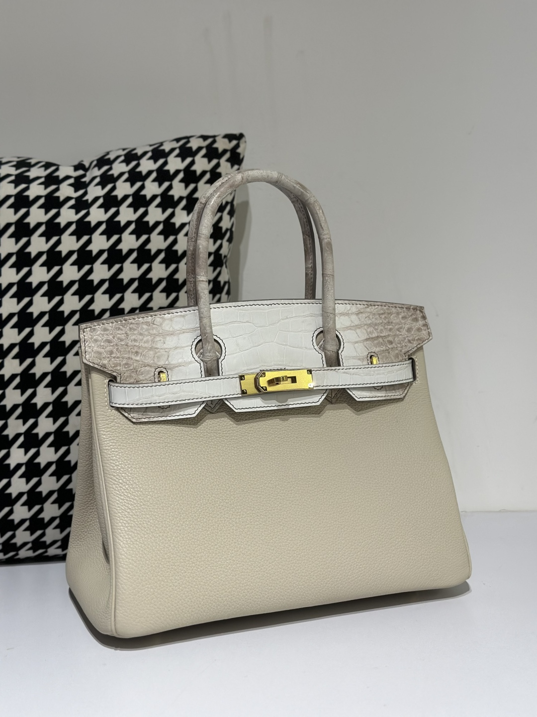 Crocodile Leather Himalayan 30cm Matte Mixed Leather Gold Hardware Top Handle Tote Bag WCB080 photo 2