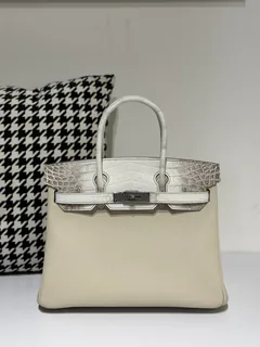 Crocodile Leather Himalayan 30cm Matte Mixed Leather Silver Hardware Top Handle Tote Bag WCB081 image 1