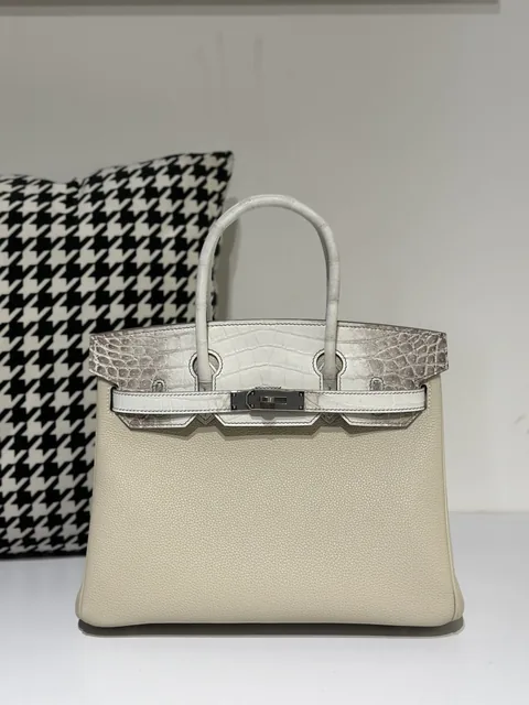 Crocodile Leather Himalayan 30cm Matte Mixed Leather Silver Hardware Top Handle Tote Bag WCB081