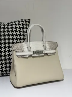 Crocodile Leather Himalayan 30cm Matte Mixed Leather Silver Hardware Top Handle Tote Bag WCB081 image 2