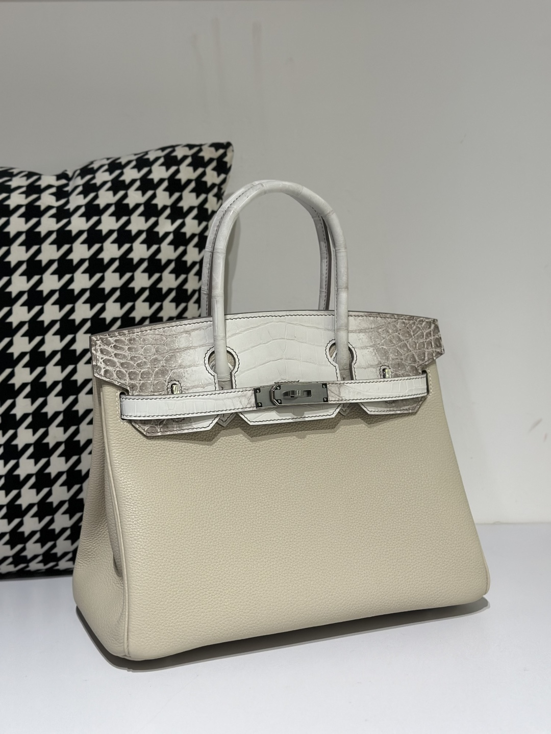 Crocodile Leather Himalayan 30cm Matte Mixed Leather Silver Hardware Top Handle Tote Bag WCB081 photo 2