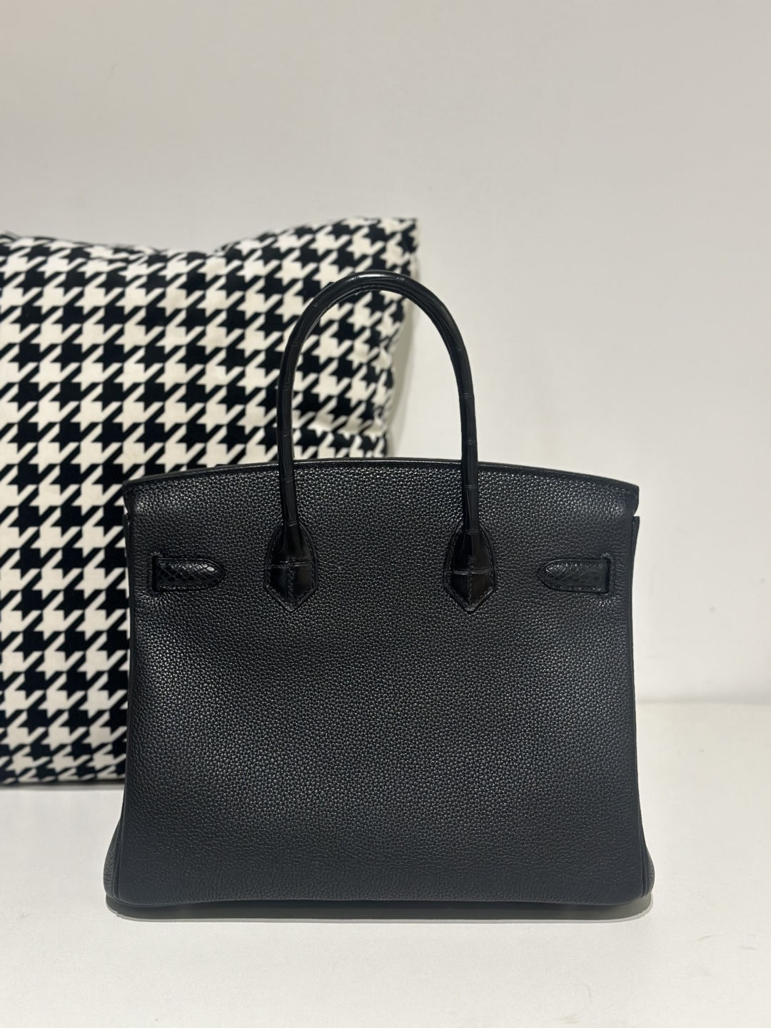 Crocodile Leather Black 30cm Matte Mixed Leather Silver Hardware Top Handle Tote Bag WCB083 photo 3