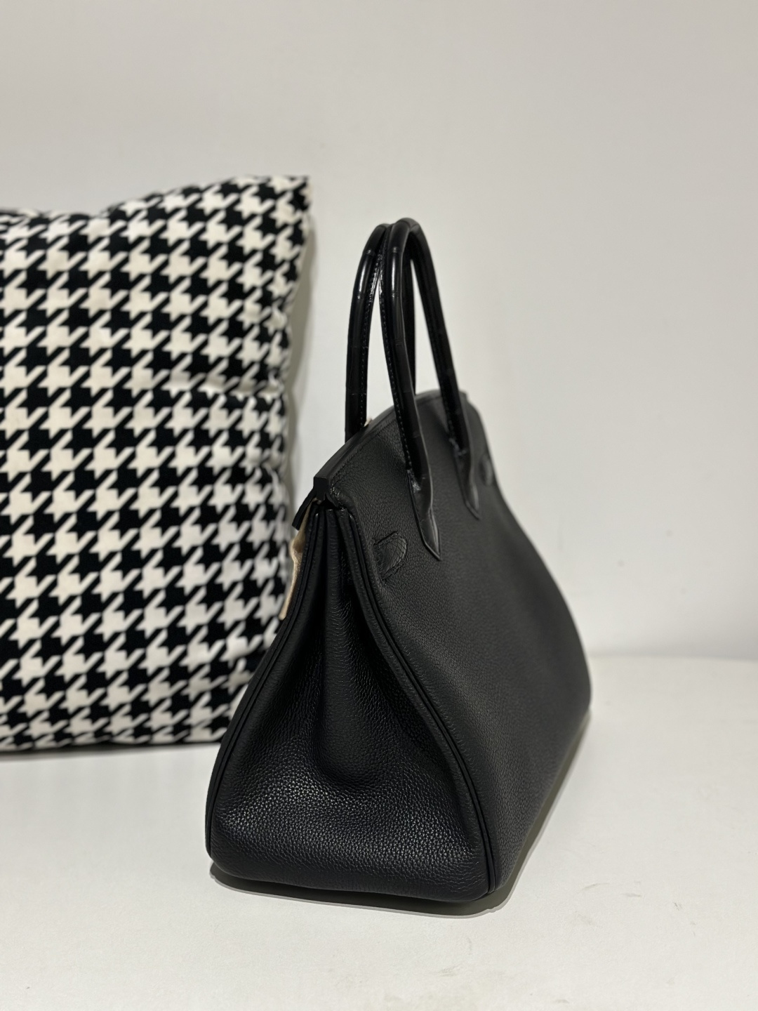Crocodile Leather Black 30cm Matte Mixed Leather Silver Hardware Top Handle Tote Bag WCB083 photo 4