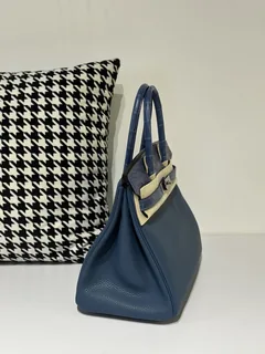 Crocodile Leather Blue 30cm Matte Mixed Leather Silver Hardware Top Handle Tote Bag WCB085 image 5