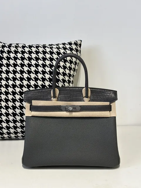 Crocodile Leather Graphite Gray 30cm Matte Silver Hardware Top Handle Tote Bag WCB086