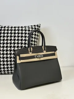 Crocodile Leather Graphite Gray 30cm Matte Silver Hardware Top Handle Tote Bag WCB086 image 2