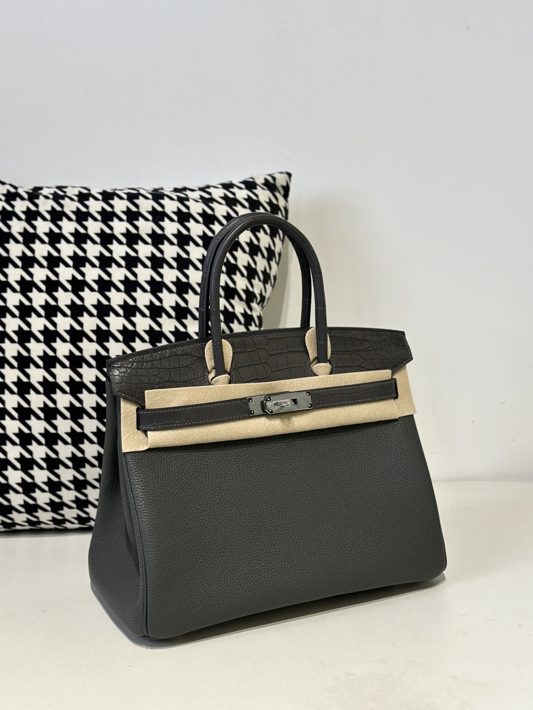 Crocodile Leather Graphite Gray 30cm Matte Silver Hardware Top Handle Tote Bag WCB086 image 2