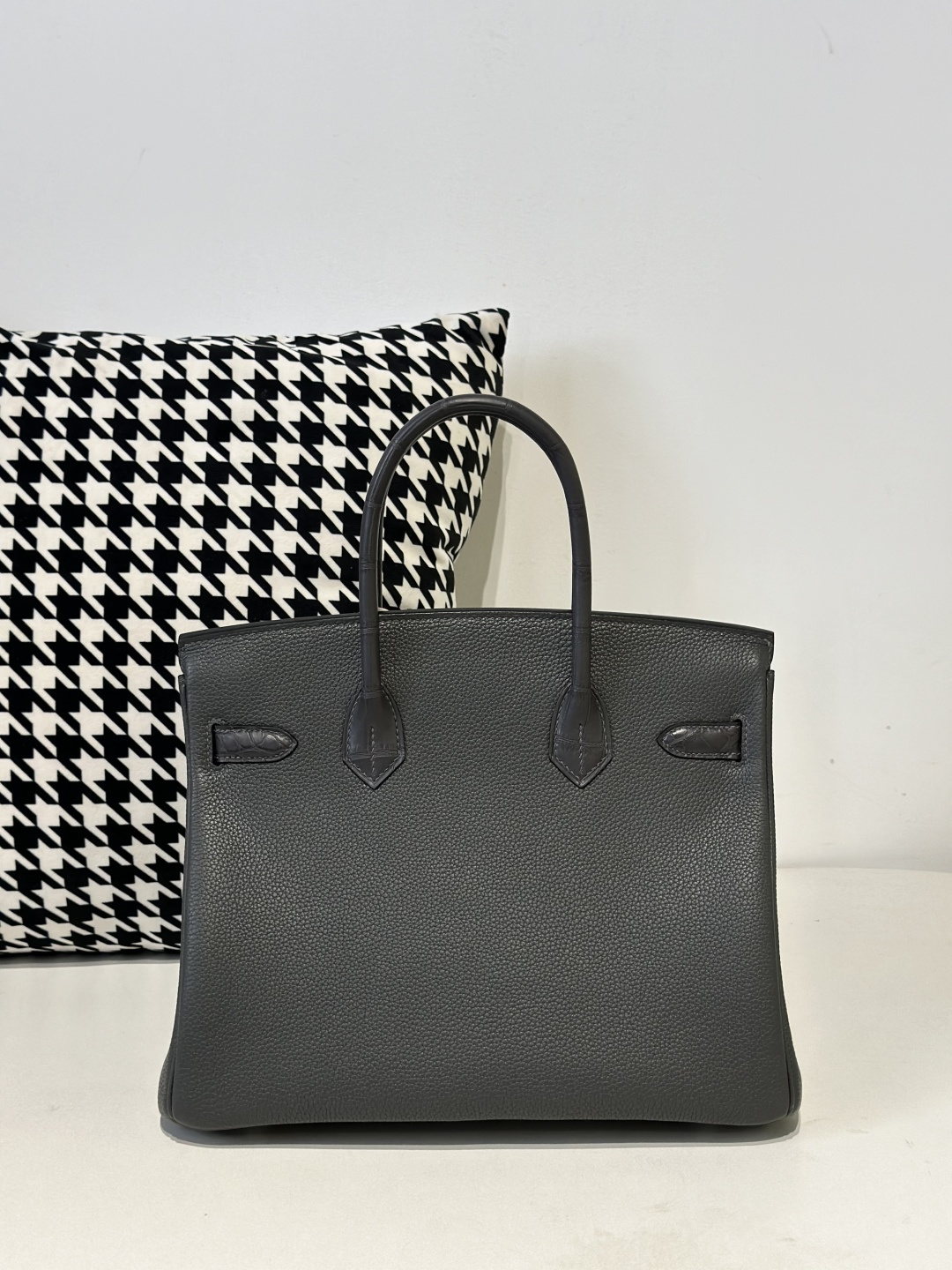 Crocodile Leather Graphite Gray 30cm Matte Silver Hardware Top Handle Tote Bag WCB086 image 3
