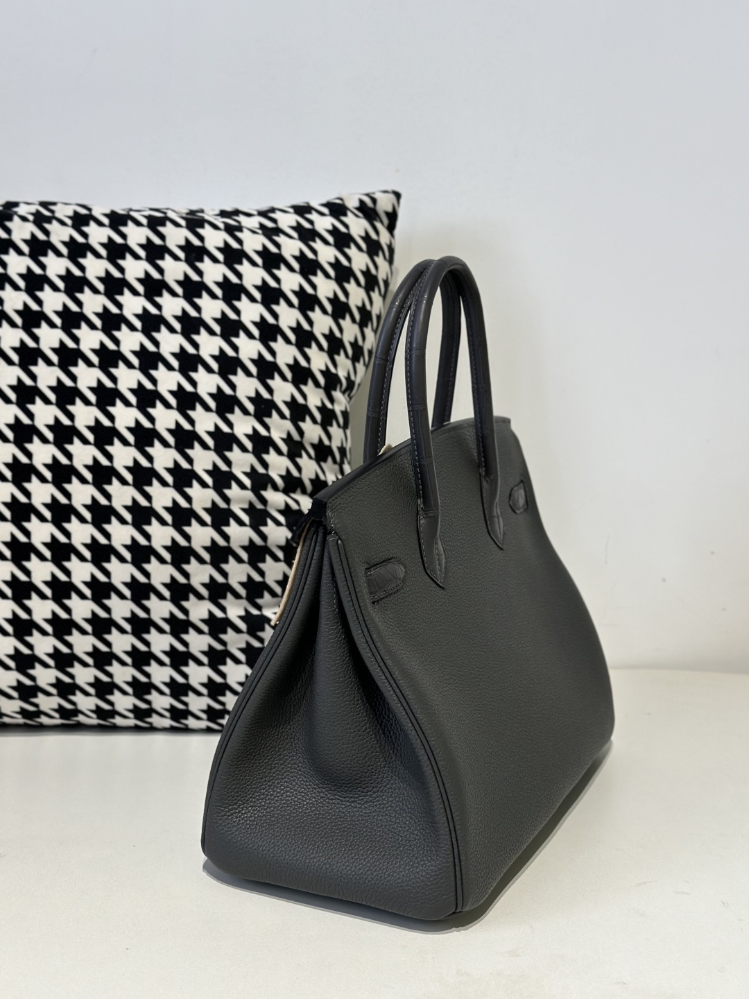 Crocodile Leather Graphite Gray 30cm Matte Silver Hardware Top Handle Tote Bag WCB086 image 4