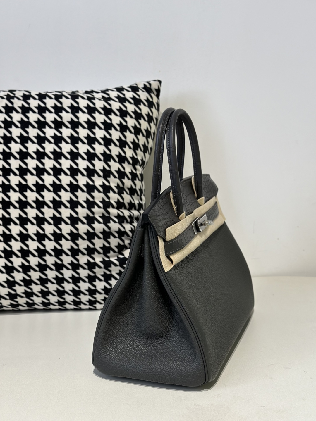Crocodile Leather Graphite Gray 30cm Matte Silver Hardware Top Handle Tote Bag WCB086 image 5