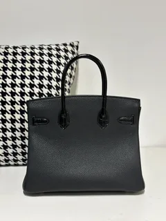 Crocodile Leather Black 30cm Glossy Mixed Leather Gold Hardware Top Handle Tote Bag WCB087 image 3