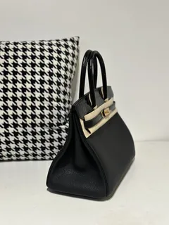 Crocodile Leather Black 30cm Glossy Mixed Leather Gold Hardware Top Handle Tote Bag WCB087 image 5