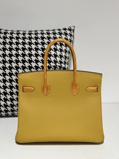 Crocodile Leather Amber Yellow 30cm Glossy Silver Hardware Top Handle Tote Bag WCB088 image 3