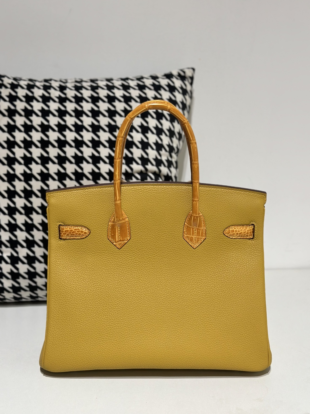 Crocodile Leather Amber Yellow 30cm Glossy Silver Hardware Top Handle Tote Bag WCB088 image 3