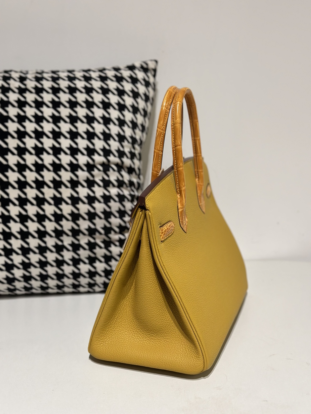 Crocodile Leather Amber Yellow 30cm Glossy Silver Hardware Top Handle Tote Bag WCB088 image 4
