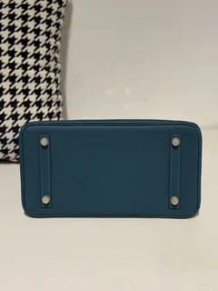Crocodile Leather Aqua Blue 30cm Mixed Leather Gold Hardware Top Handle Tote Bag WCB090 image 6