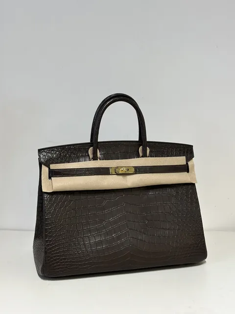 Crocodile Leather Ebony 40cm Matte Gold Hardware Top Handle Tote Bag WCB091