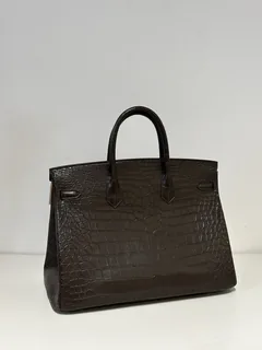 Crocodile Leather Ebony 40cm Matte Gold Hardware Top Handle Tote Bag WCB091 image 3
