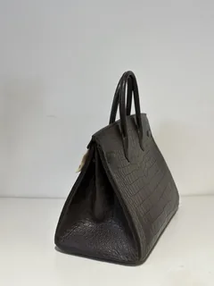 Crocodile Leather Ebony 40cm Matte Gold Hardware Top Handle Tote Bag WCB091 image 4