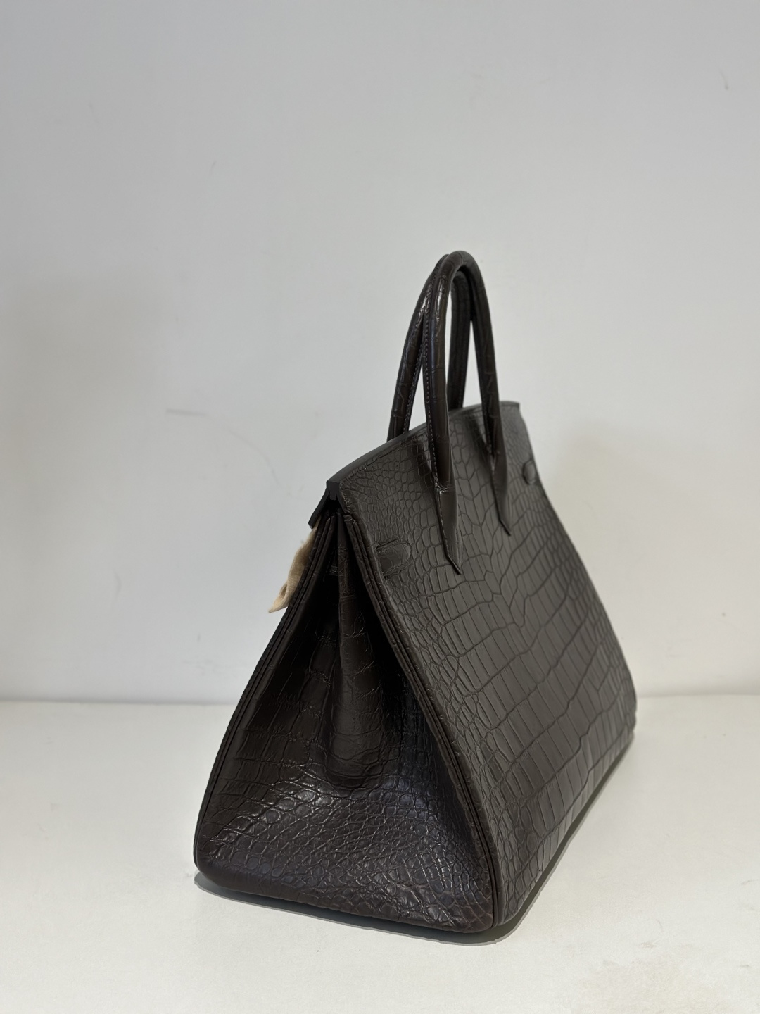 Crocodile Leather Ebony 40cm Matte Gold Hardware Top Handle Tote Bag WCB091 photo 4