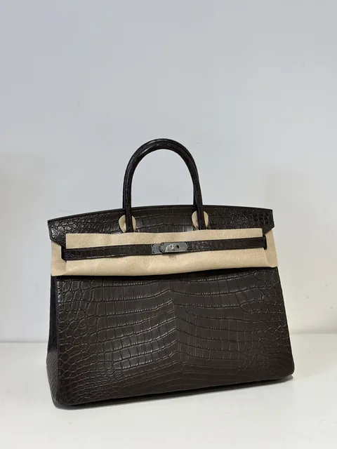 Crocodile Leather Ebony 40cm Matte Silver Hardware Top Handle Tote Bag WCB092