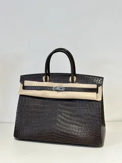 Crocodile Leather Ebony 40cm Matte Silver Hardware Top Handle Tote Bag WCB092 image 2