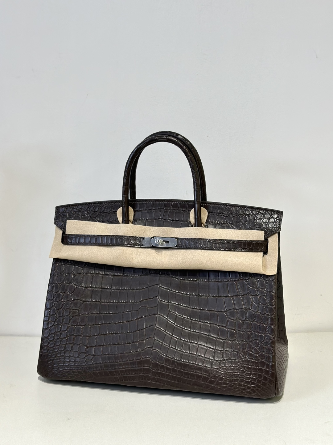 Crocodile Leather Ebony 40cm Matte Silver Hardware Top Handle Tote Bag WCB092 photo 2