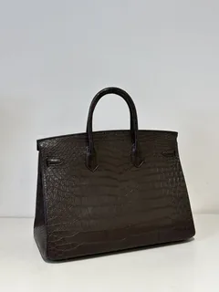 Crocodile Leather Ebony 40cm Matte Silver Hardware Top Handle Tote Bag WCB092 image 3