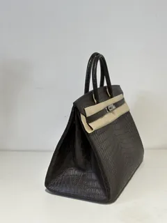 Crocodile Leather Ebony 40cm Matte Silver Hardware Top Handle Tote Bag WCB092 image 5