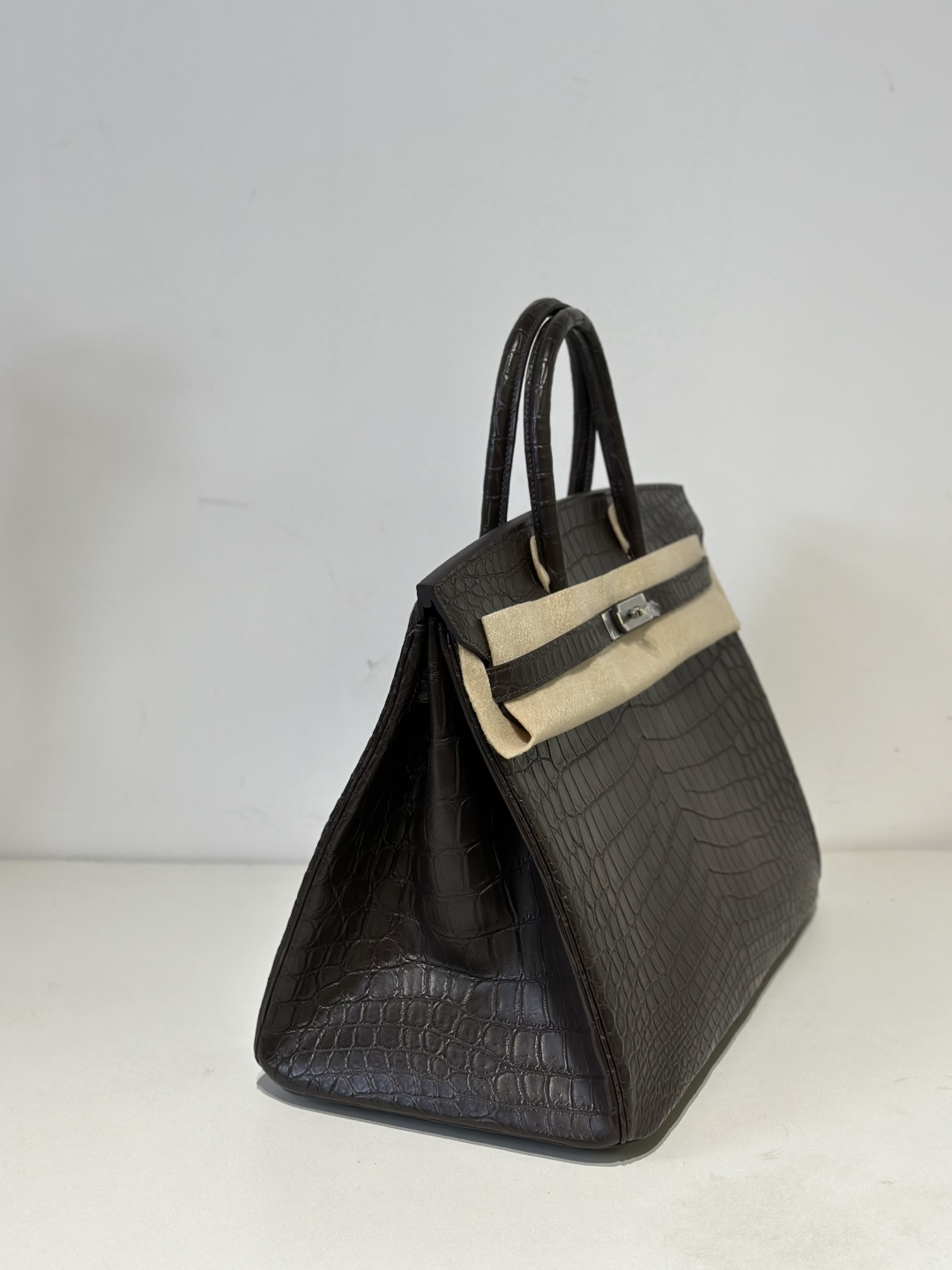 Crocodile Leather Ebony 40cm Matte Silver Hardware Top Handle Tote Bag WCB092 photo 5