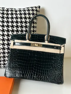 Crocodile Leather Emerald Green 30cm Glossy Gold Hardware Top Handle Tote Bag WCB093 image 1