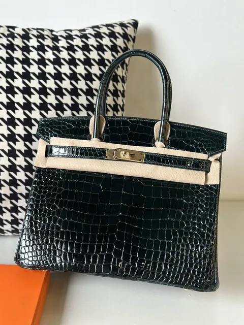 Crocodile Leather Emerald Green 30cm Glossy Gold Hardware Top Handle Tote Bag WCB093